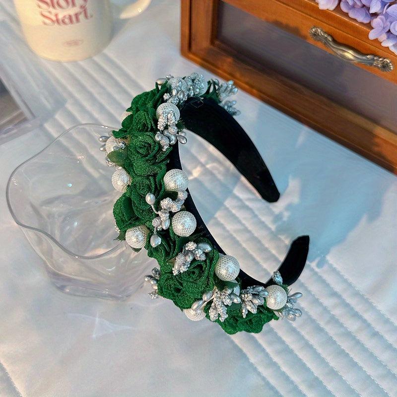 Pearl Decor Flower Headband Hair Band for Party Costume