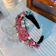 Pearl Decor Flower Headband Hair Band for Party Costume