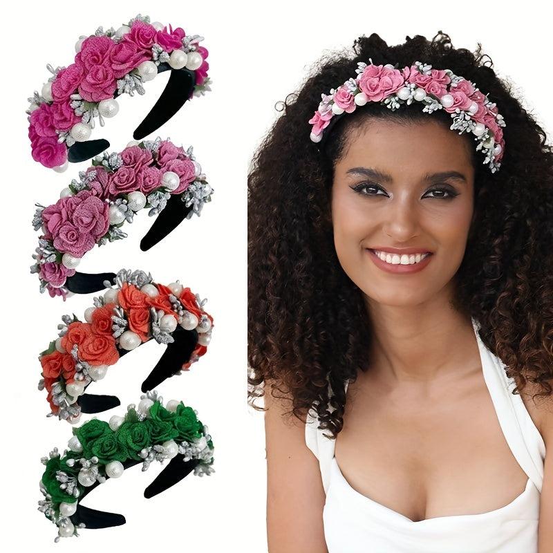 Pearl Decor Flower Headband Hair Band for Party Costume
