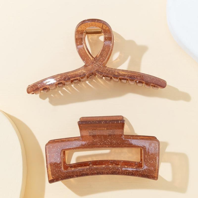 2pcs Medium Plastic Hair Claw Strong Hold Grip Hair Clip For Thick Hair