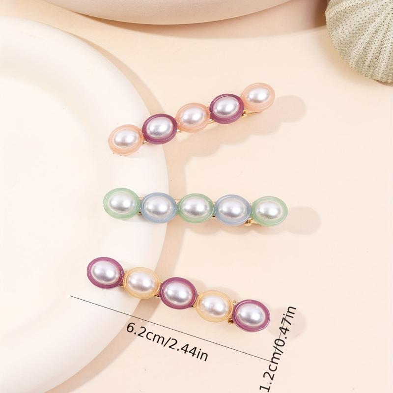 3pcs Set Faux Pearl Hair Clip Beaded Headwear Side Clip Hair Accessories
