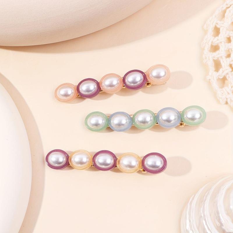 3pcs Set Faux Pearl Hair Clip Beaded Headwear Side Clip Hair Accessories