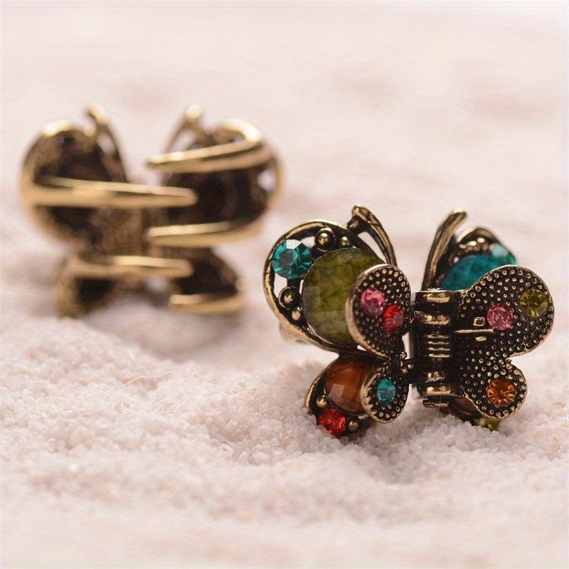 Vintage Rhinestone Hair Clip, Butterfly Shape, Small Claw Clip for Women