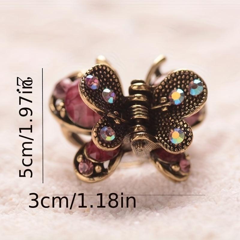 Vintage Rhinestone Hair Clip, Butterfly Shape, Small Claw Clip for Women