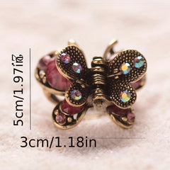 Vintage Rhinestone Hair Clip, Butterfly Shape, Small Claw Clip for Women