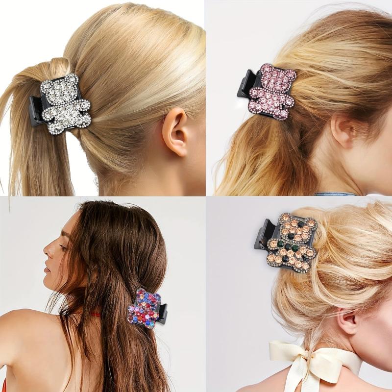 Y2K Colorful Rhinestone Bear Hair Claw Rectangle Hair Clow Clip For Women Girls