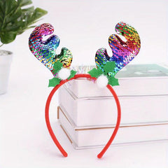 Sequin Elk Horn Head Hoop Christmas Party Accessories Glitter Headband