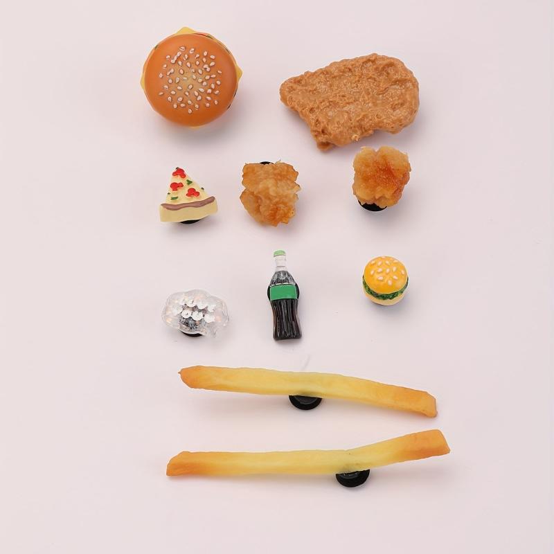 10pcs Cartoon Food Shoe Charms Set Hamburger Chicken Fries DIY Pack Accessories