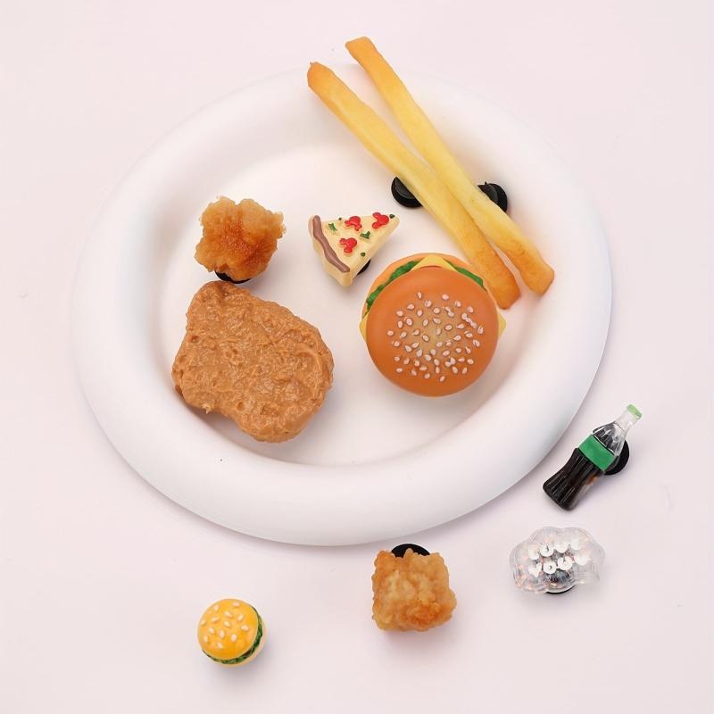 10pcs Cartoon Food Shoe Charms Set Hamburger Chicken Fries DIY Pack Accessories