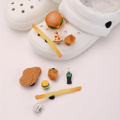 10pcs Cartoon Food Shoe Charms Set Hamburger Chicken Fries DIY Pack Accessories