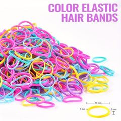 1000pcs Colorful Hair Elastics Set with Hair Loop Styling Tool