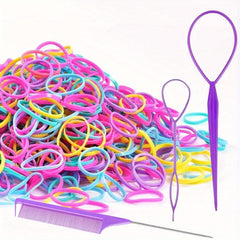 1000pcs Colorful Hair Elastics Set with Hair Loop Styling Tool