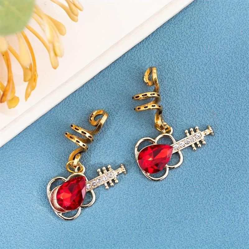 10pcs Guitar Shape Hair Beads Hair Ring Metal Hair Clip Hippie Style