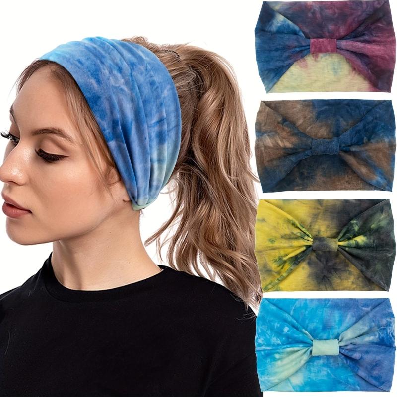 Boho Style Tie Dye Headband Wide Brim Hair Band Turban Yoga Sports Sweatband
