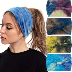 Boho Style Tie Dye Headband Wide Brim Hair Band Turban Yoga Sports Sweatband
