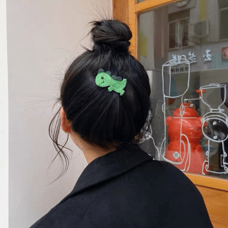 Dinosaur Hair Clip Knitted Hairpin for Girls Women Toddler