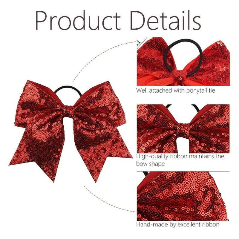 12PCS Glitter Cheer Hair Bows Ponytail Holder Elastic Band For Teen Girls Sports