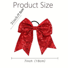 12PCS Glitter Cheer Hair Bows Ponytail Holder Elastic Band For Teen Girls Sports