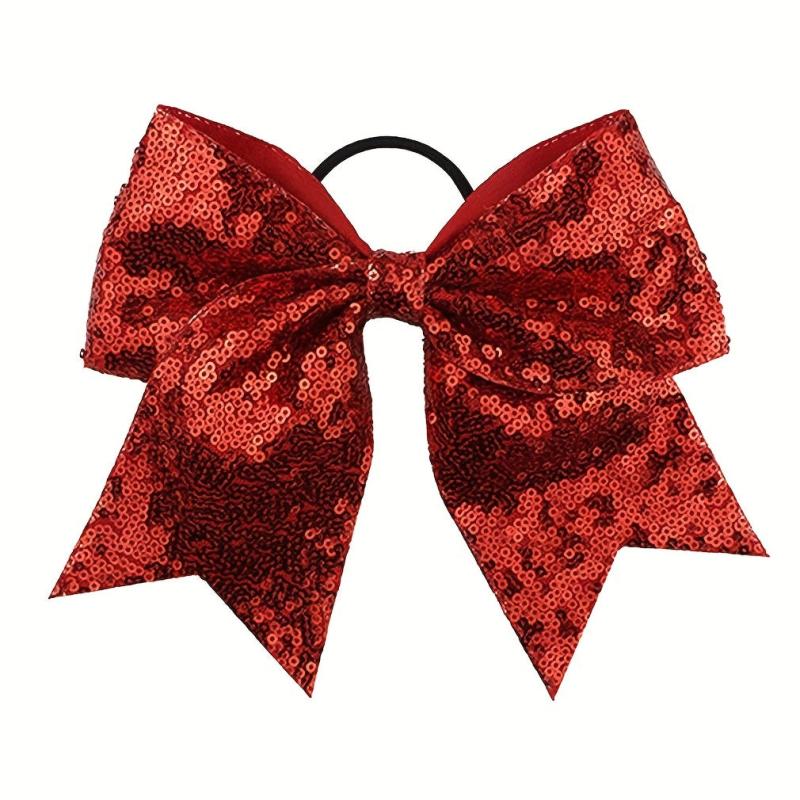 12PCS Glitter Cheer Hair Bows Ponytail Holder Elastic Band For Teen Girls Sports