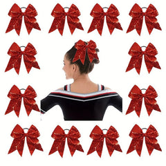 12PCS Glitter Cheer Hair Bows Ponytail Holder Elastic Band For Teen Girls Sports