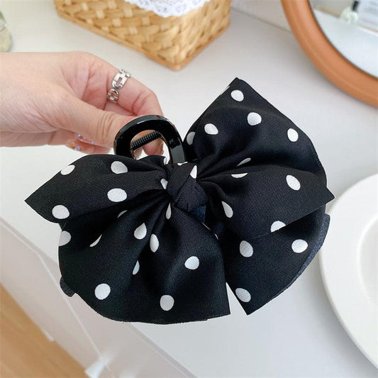 Polka Dot Printed Fabric Bow Hair Claw Female Hair Accessory