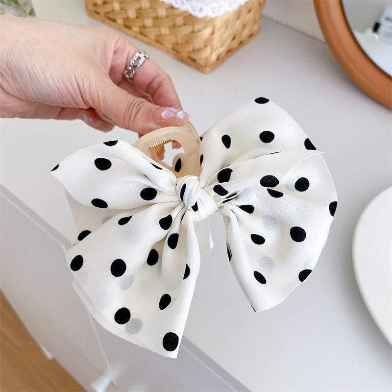 Polka Dot Printed Fabric Bow Hair Claw Female Hair Accessory