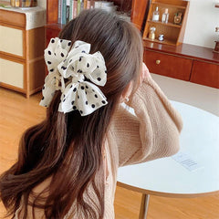 Polka Dot Printed Fabric Bow Hair Claw Female Hair Accessory