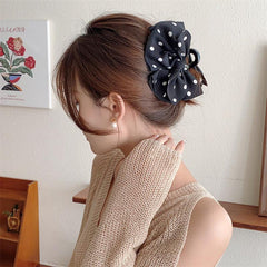 Polka Dot Printed Fabric Bow Hair Claw Female Hair Accessory