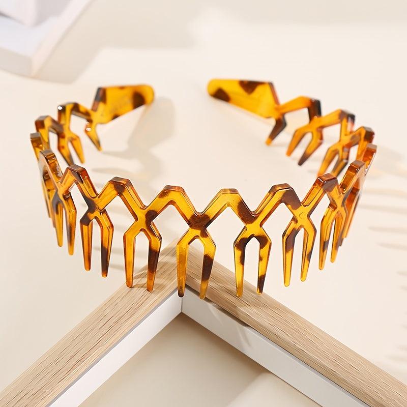 2pcs Wavy Long Tooth Wide Hairband Solid Tortoiseshell Non slip Headband