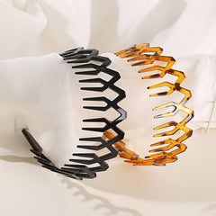 2pcs Wavy Long Tooth Wide Hairband Solid Tortoiseshell Non slip Headband