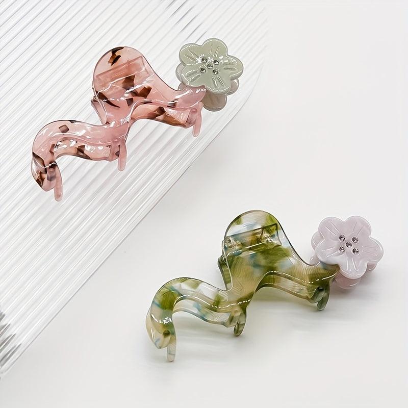 Colorful Wavy Hair Claw Clip Flower Decor Non-slip Ponytail Holder
