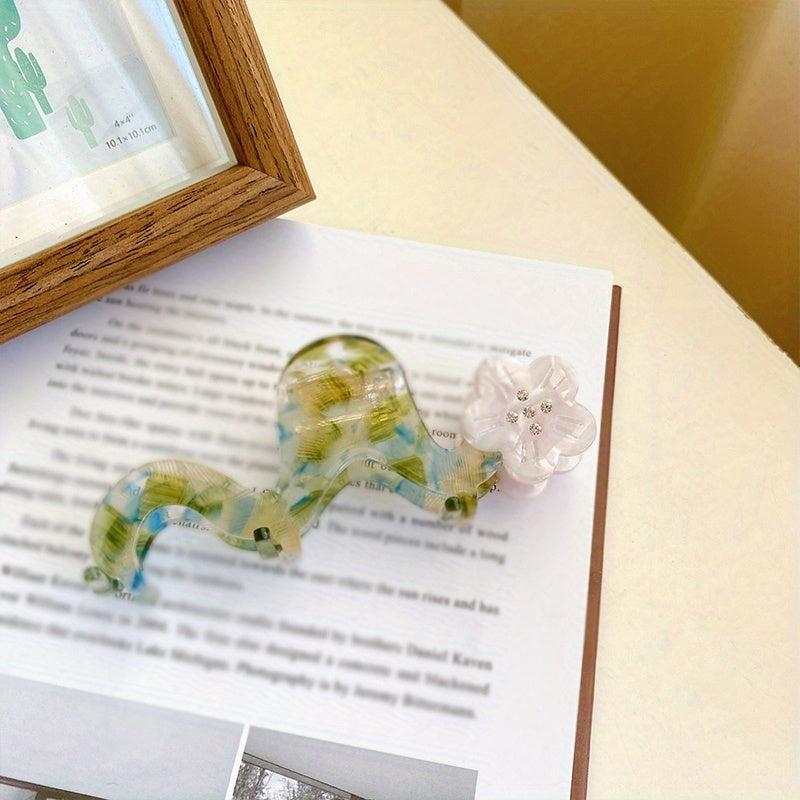 Colorful Wavy Hair Claw Clip Flower Decor Non-slip Ponytail Holder