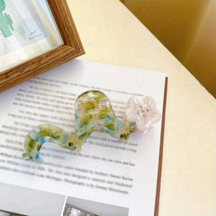 Colorful Wavy Hair Claw Clip Flower Decor Non-slip Ponytail Holder