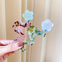 Colorful Wavy Hair Claw Clip Flower Decor Non-slip Ponytail Holder