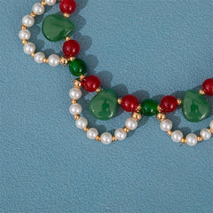 Faux Pearl Beaded Necklace Faux Jade Chinese Style Decoration