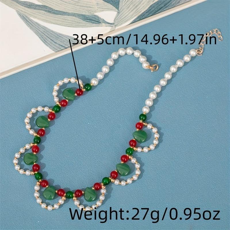 Faux Pearl Beaded Necklace Faux Jade Chinese Style Decoration
