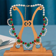 Faux Pearl Beaded Necklace Faux Jade Chinese Style Decoration