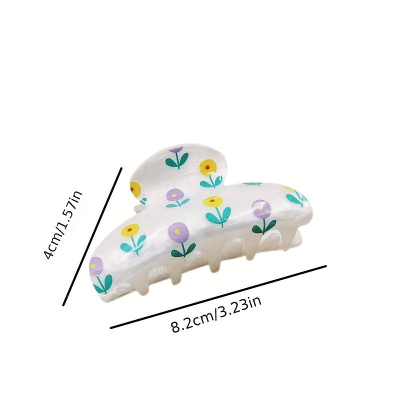 Flower Pattern Hair Claw Sweet Shark Claw Ponytail Holder Hair Accessories