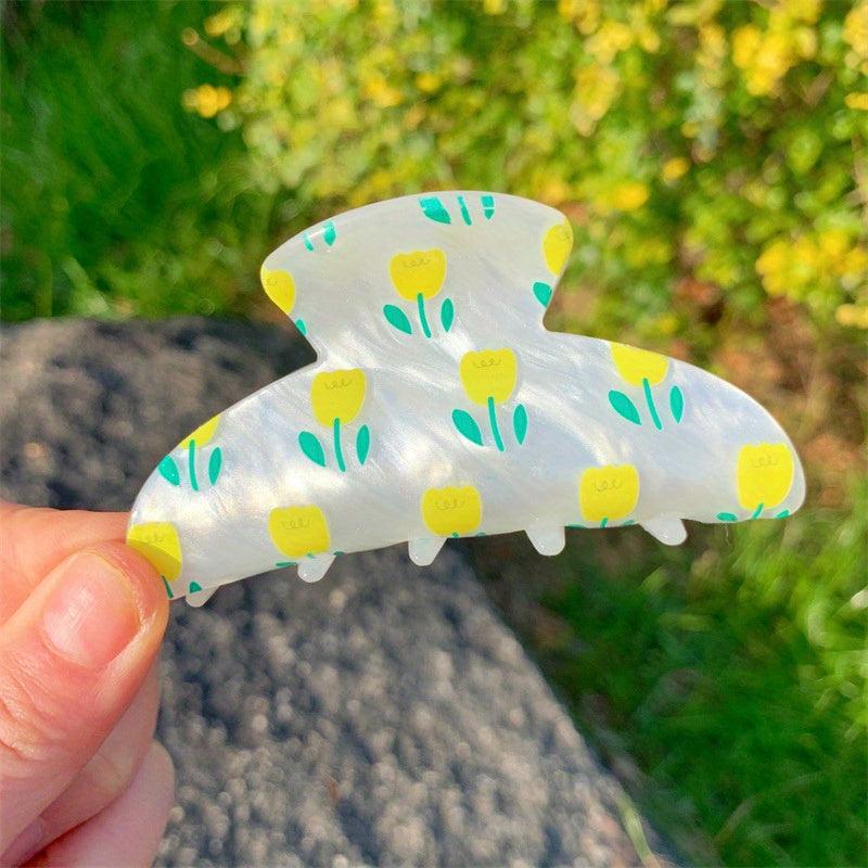 Flower Pattern Hair Claw Sweet Shark Claw Ponytail Holder Hair Accessories