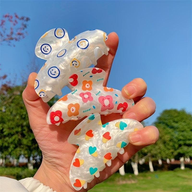 Flower Pattern Hair Claw Sweet Shark Claw Ponytail Holder Hair Accessories