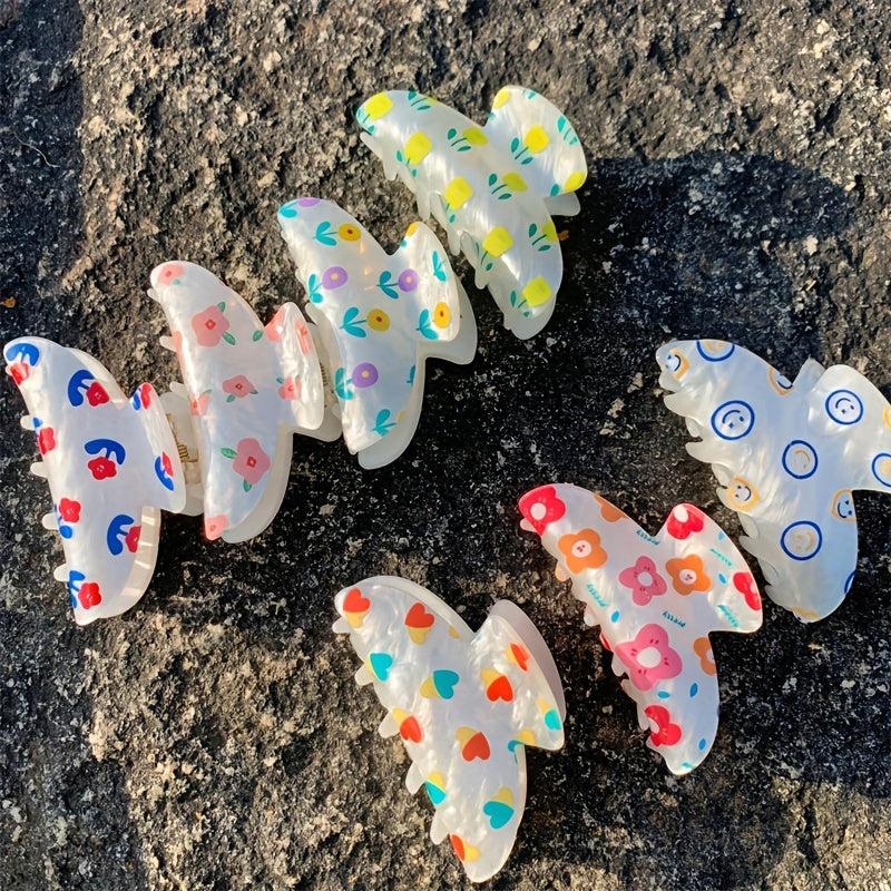 Flower Pattern Hair Claw Sweet Shark Claw Ponytail Holder Hair Accessories