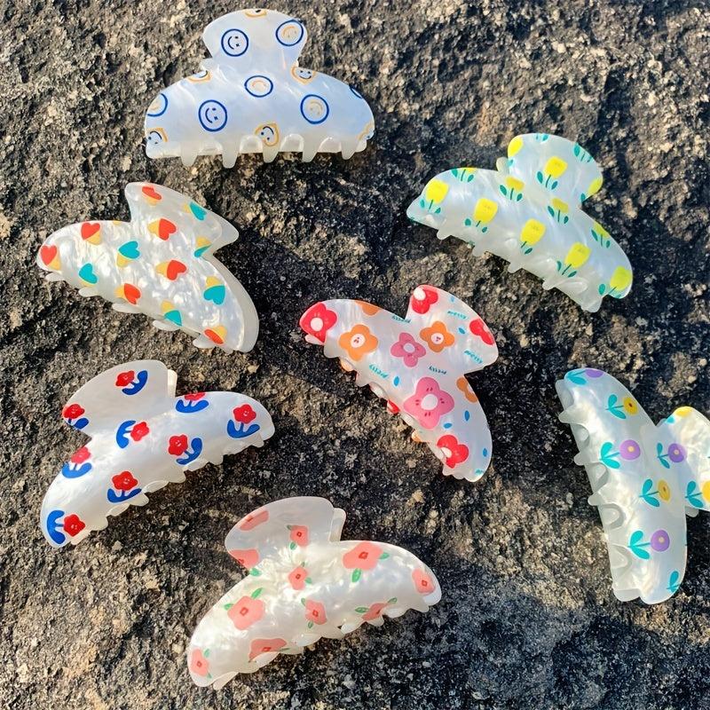 Flower Pattern Hair Claw Sweet Shark Claw Ponytail Holder Hair Accessories