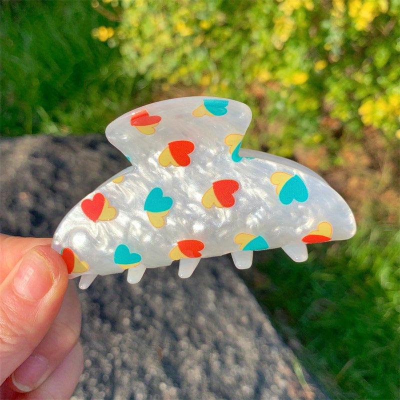 Flower Pattern Hair Claw Sweet Shark Claw Ponytail Holder Hair Accessories