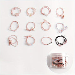 12 Pcs Girls Hair Tie Flower Faux Pearl Colorful Elastic Scrunchie Ponytail