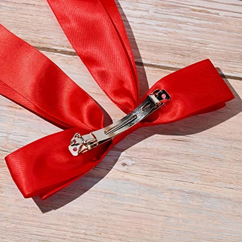 2pcs Bow Hair Scarf Clip Ribbon French Barrette Non Slip Hair Clip