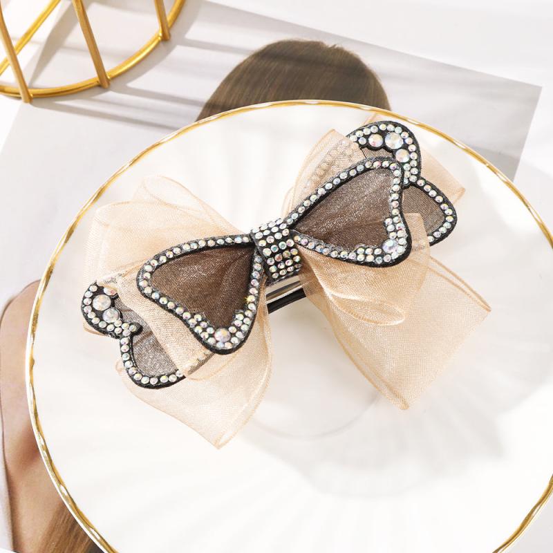 Colorful Rhinestone Hair Clips Butterfly Organza Bow Spring Clip Hairpin Access.