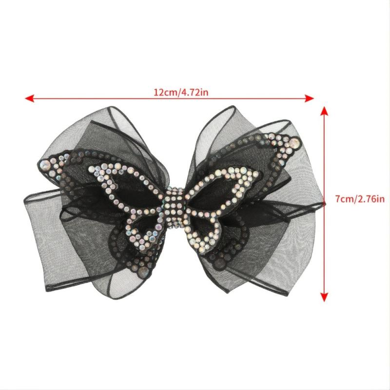 Colorful Rhinestone Hair Clips Butterfly Organza Bow Spring Clip Hairpin Access.