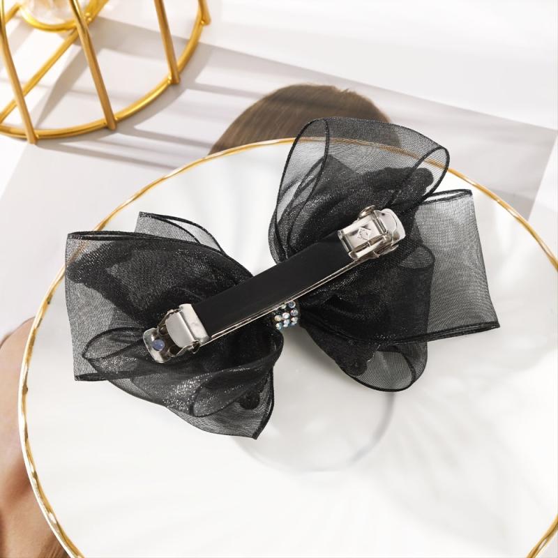 Colorful Rhinestone Hair Clips Butterfly Organza Bow Spring Clip Hairpin Access.