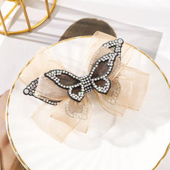 Colorful Rhinestone Hair Clips Butterfly Organza Bow Spring Clip Hairpin Access.