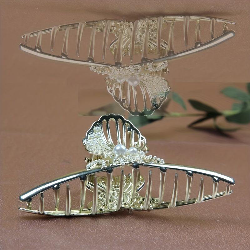 Metal Hair Claw with Faux Pearl Shark Claw Hair Accessories